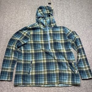 O'Neill Fleece Hoodie Mens XL Blue Plaid Quarter Zip Pullover Skate Surf Hike